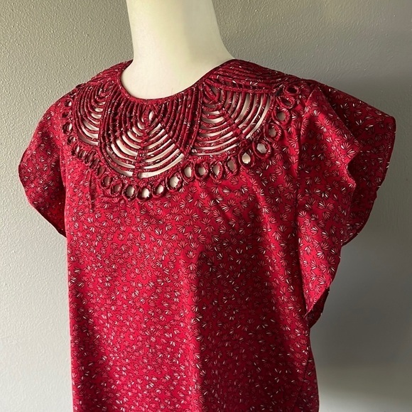 Anthropologie Ranna Gill Markie Cutout Blouse Red Floral - Picture 3 of 13